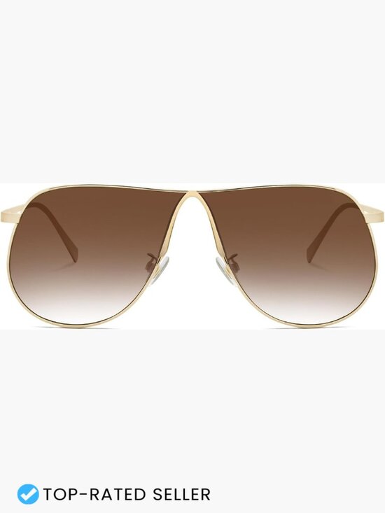 Oversized Gold Metal Aviator Sunglasses Retro 70s Shield UV400 Protection main image 4